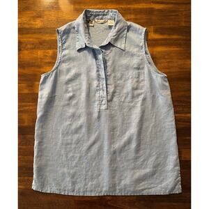 Richard Malcolm Women’s Large Top Irish Linen Blouse Sleeveless Tank Collared